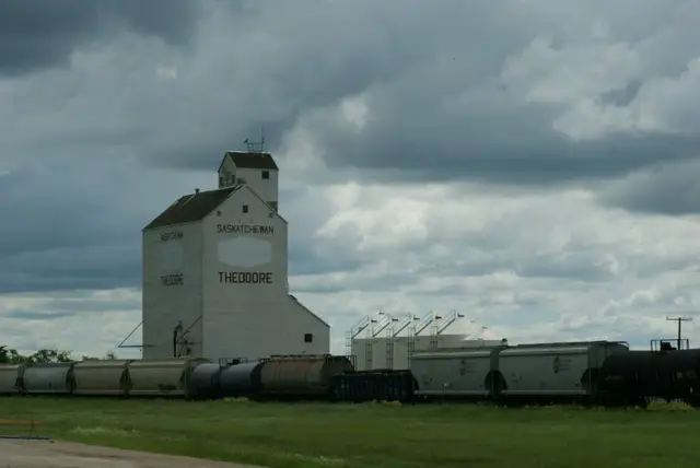Grain elevator and train cars